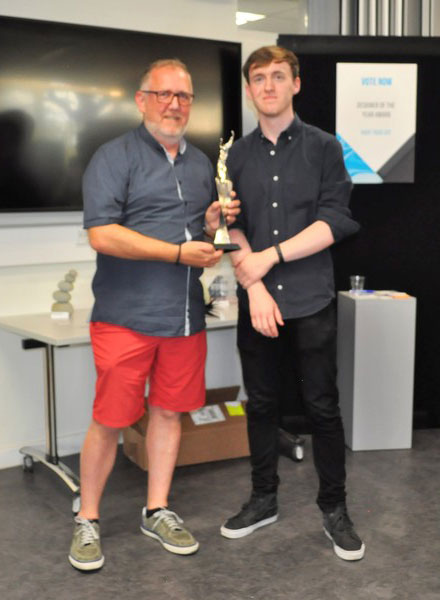 Andrew Allshorn presenting Philip Mawdsley with Product Design Engineering Student of the Year Award - 2018